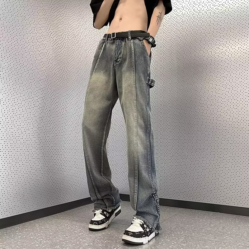 NZ557P55牛仔裤男美式复古欧美高街vibe宽松港风拉链开叉微,男装牛仔裤,星座218-1（原230）