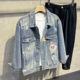 H32P85美式高街复古做旧破洞设计牛仔外套男士秋季潮牌宽松工装，男装夹克，星座218-1（原230）