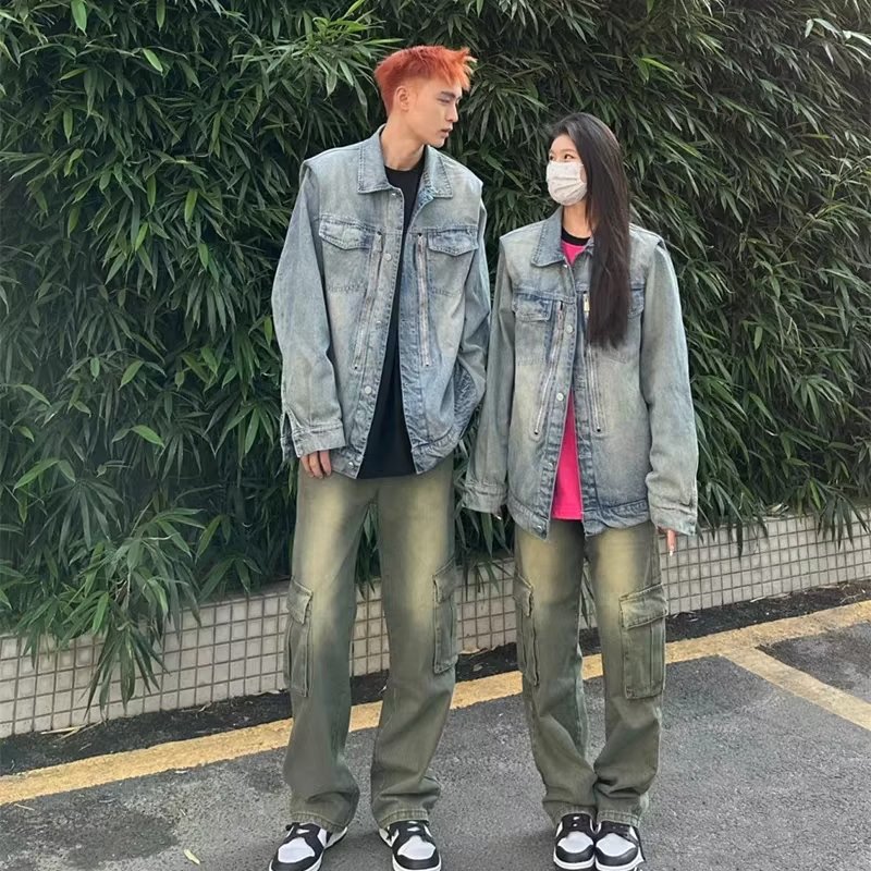 3133P65美式休闲情侣装水洗垫肩牛仔外套男女春秋韩版bf宽松复古,男装牛仔裤,星座218-1（原230）