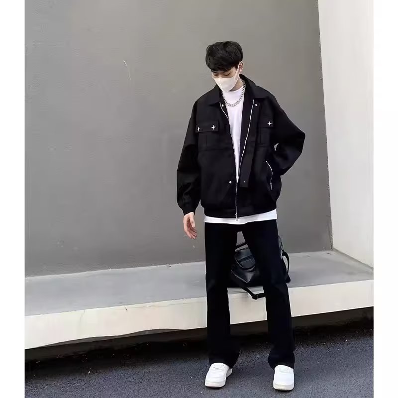 J124P70美式潮牌翻领工装飞行员夹克男女高街宽松休闲棒球服外套图片