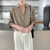 2024新款工装短袖衬衫男士夏季薄款衬衣日系休闲纯色外套CS522P35，男装衬衫，星座218-1（原230）