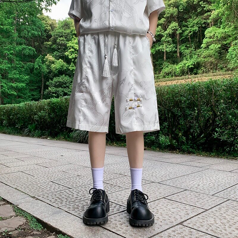 自家图控98新中式风龙纹冰丝短裤男夏季新款直筒中穿TZ0023P70,男装牛仔裤,星座218-1（原230）