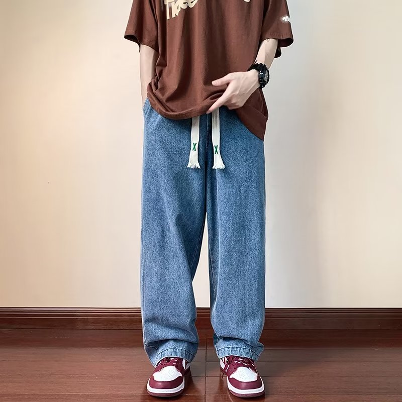 8017P48阔腿牛仔裤男宽松直筒2024新款垂感长裤春秋港风复古潮牌,男装牛仔裤,星座218-1（原230）