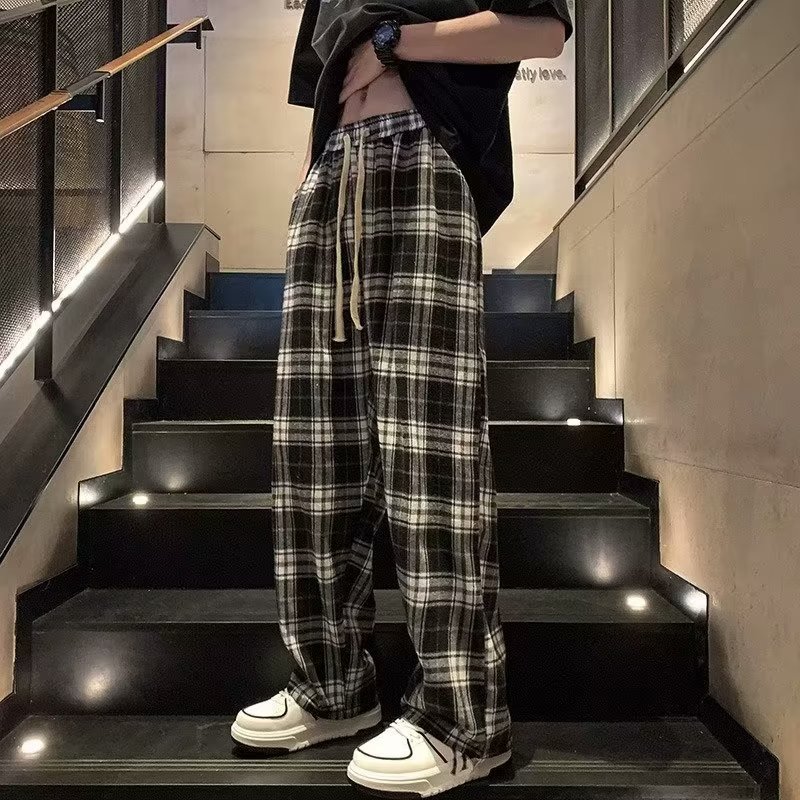 美式复古格子裤子男款春秋季直筒宽松潮牌阔腿休闲长裤男KB004P40,男装休闲裤,星座218-1（原230）