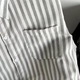 条纹棉麻衬衫男秋季2023潮流宽松中性风长袖休闲衬衣外套7056p30，男装衬衫，星座218-1（原230）