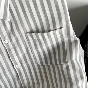 条纹棉麻衬衫男秋季2023潮流宽松中性风长袖休闲衬衣外套7056p30图片