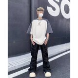 2024男装巴黎短袖t恤男做旧脏废土学院风撞色牛角袖情袖男T561P35，男装T恤，星座218-1（原230）