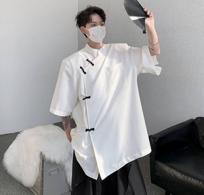t066P35百搭标准潮流夏季方领新款男时尚短袖潮原宿衬衫慵懒青春,男装衬衫,星座218-1（原230）