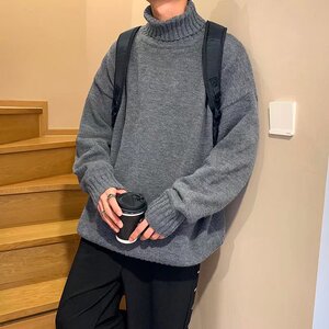 M45P45高领毛衣男秋冬季加厚宽松潮流韩版学生港味个性慵懒风破洞图片