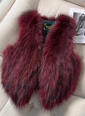 克莱因红狐狸毛马夹真皮草女士短款显瘦时尚貉子毛背心坎肩真毛