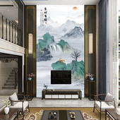 楼跃层挑高客厅背景墙纸壁布 壁纸复式 新中式 玄关壁画走廊过道竖版