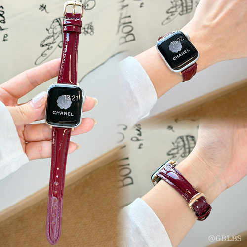 修身亮漆面皮质iwatchS12SE3表带