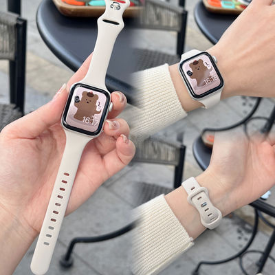 适用iwatchS11表带细硅胶蝴蝶扣