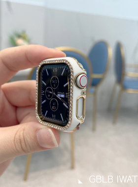 适用苹果镭雕半包保护壳7applewatch8百搭iwatch6SE543镶钻百搭潮
