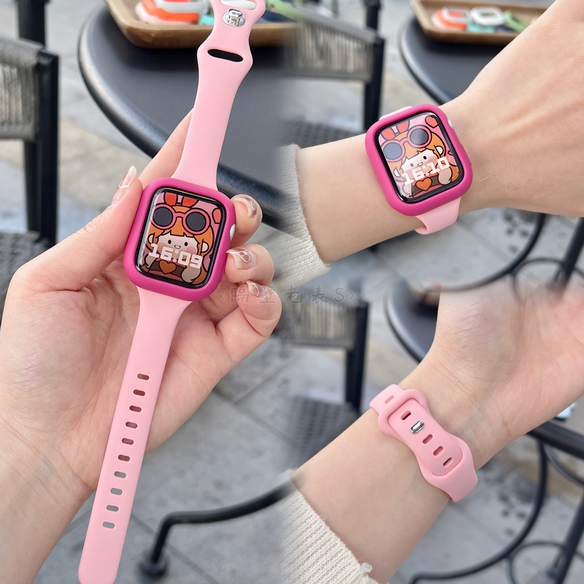 适用苹果手表带Apple watch9细款硅胶蝴蝶扣+PC壳iwatch87se2运动 智能设备 智能手表手环表带/腕带 原图主图