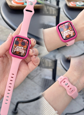 适用苹果手表带Apple watchS11细款硅胶蝴蝶扣+PC壳iwatch987se46