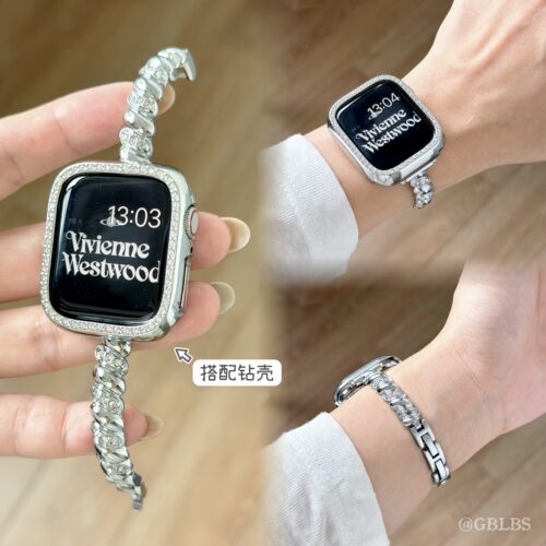 扭结纹细金属镶钻iWatch表带透气