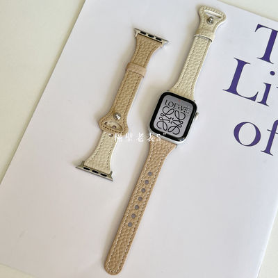 适用watchS10表带荔枝纹撞色皮质