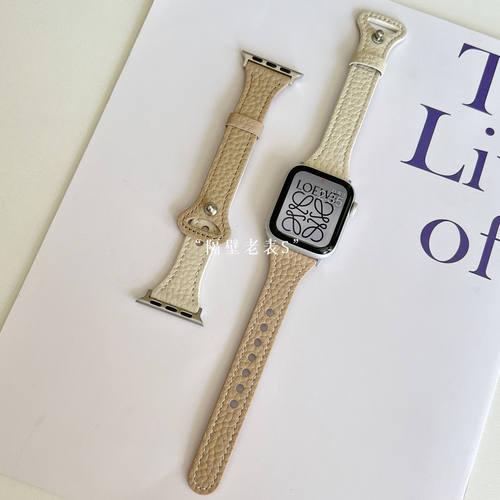 适用watchS10表带荔枝纹撞色皮质