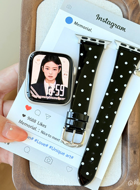 韩系波点爱心挂坠漆面皮表带适用iwatch11苹果10applewatch98se女