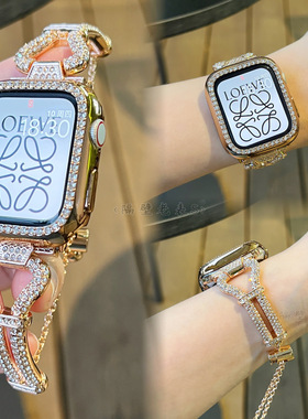 适用苹果手表带Apple watchS11金属镶闪钻U型手链女iwatch98se246
