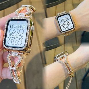 适用苹果手表带Apple watchS11金属镶闪钻U型手链女iwatch98se246