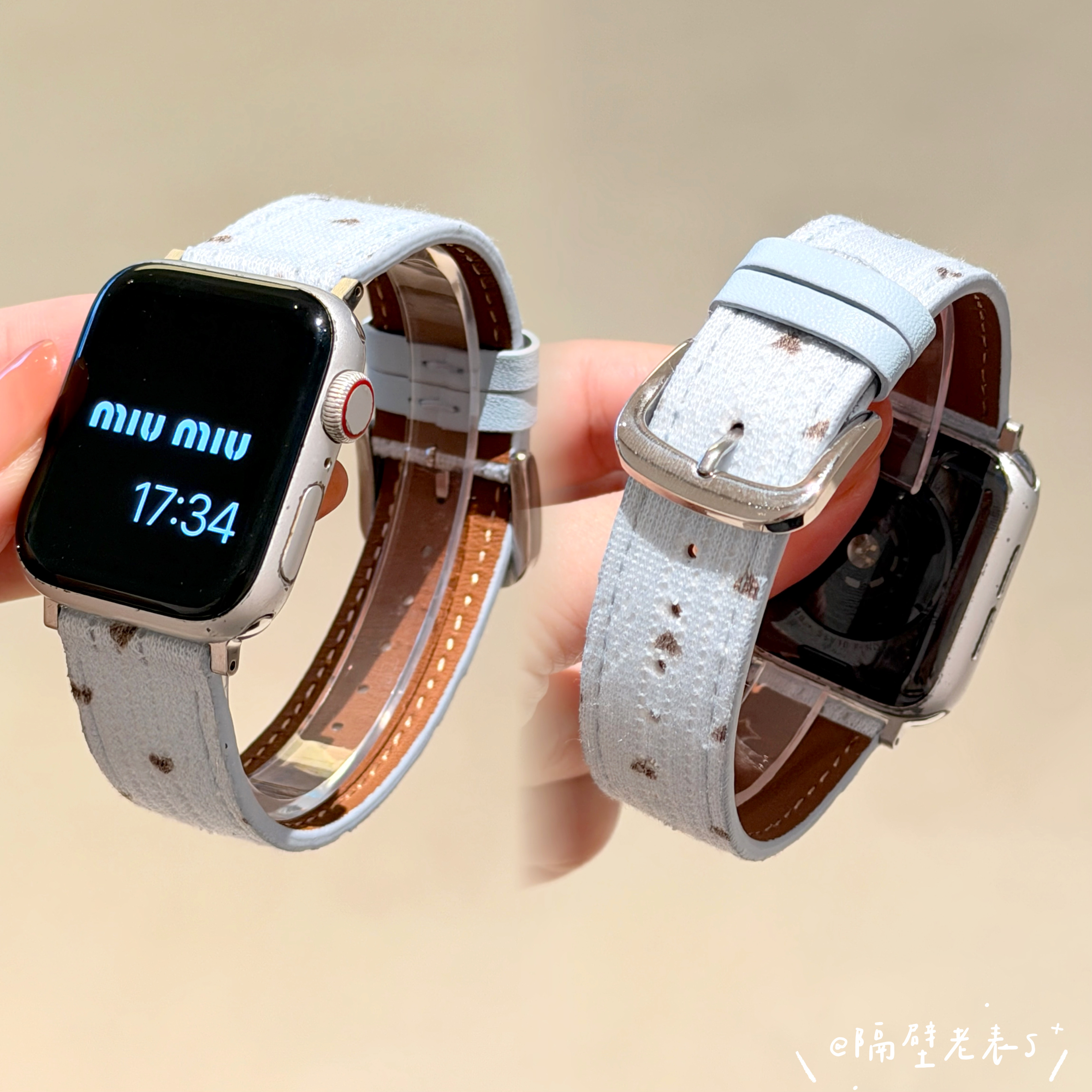 适用苹果手表爱心皮质灯芯绒表带