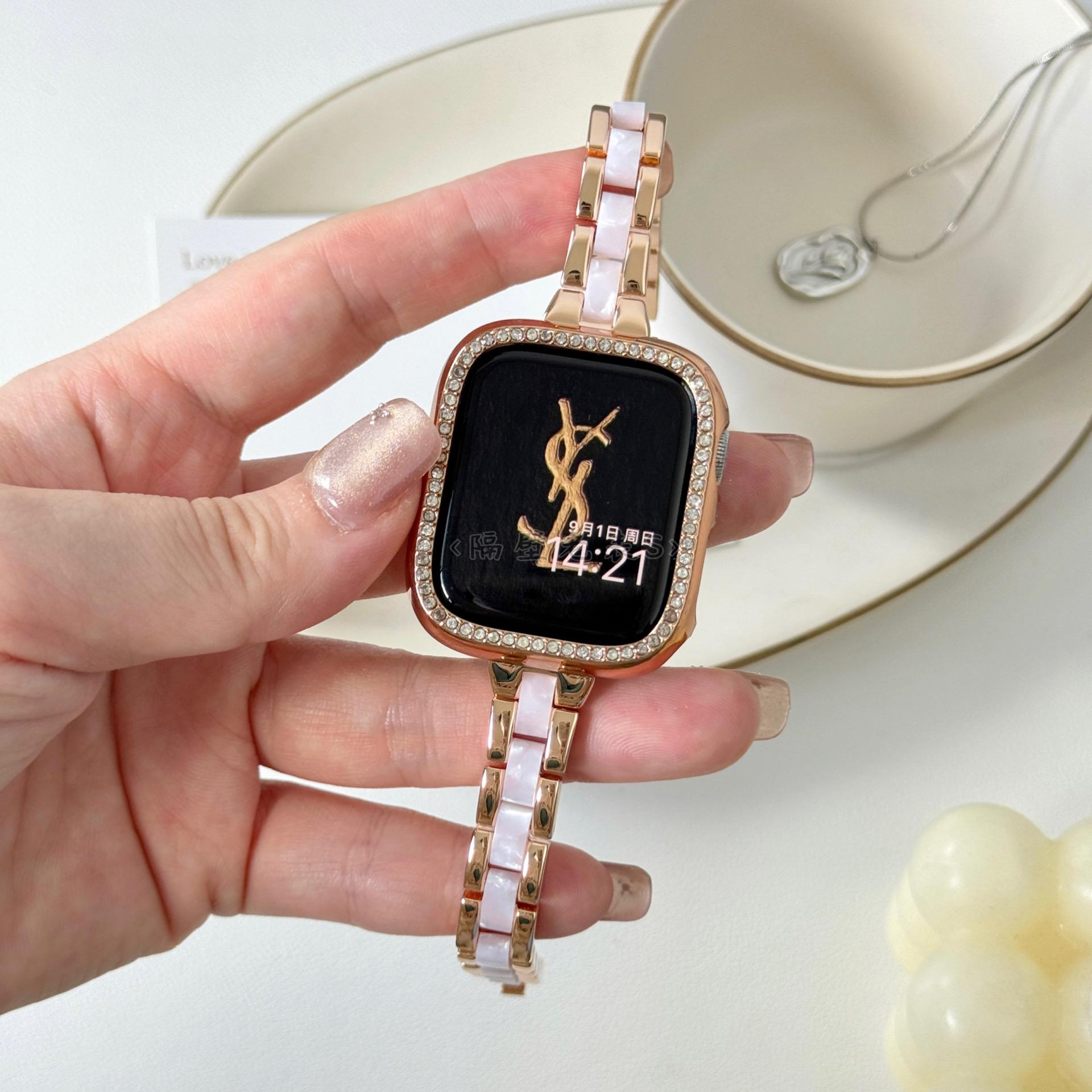 适用watchS10表带细款金属拼树脂