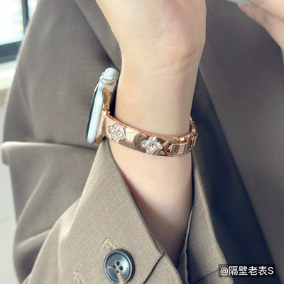 适用iWatch细金属铜镶钻手镯表带