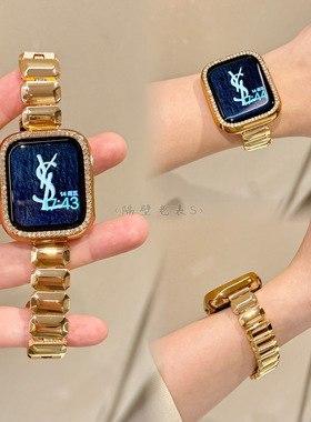 适用iwatch苹果手表带9applewatch女款s11方糖金属蝴蝶扣小众高级