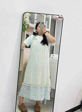 大码胖mm显瘦宽松垂感碎花吊带连衣裙女时尚百搭白色上衣两件套潮