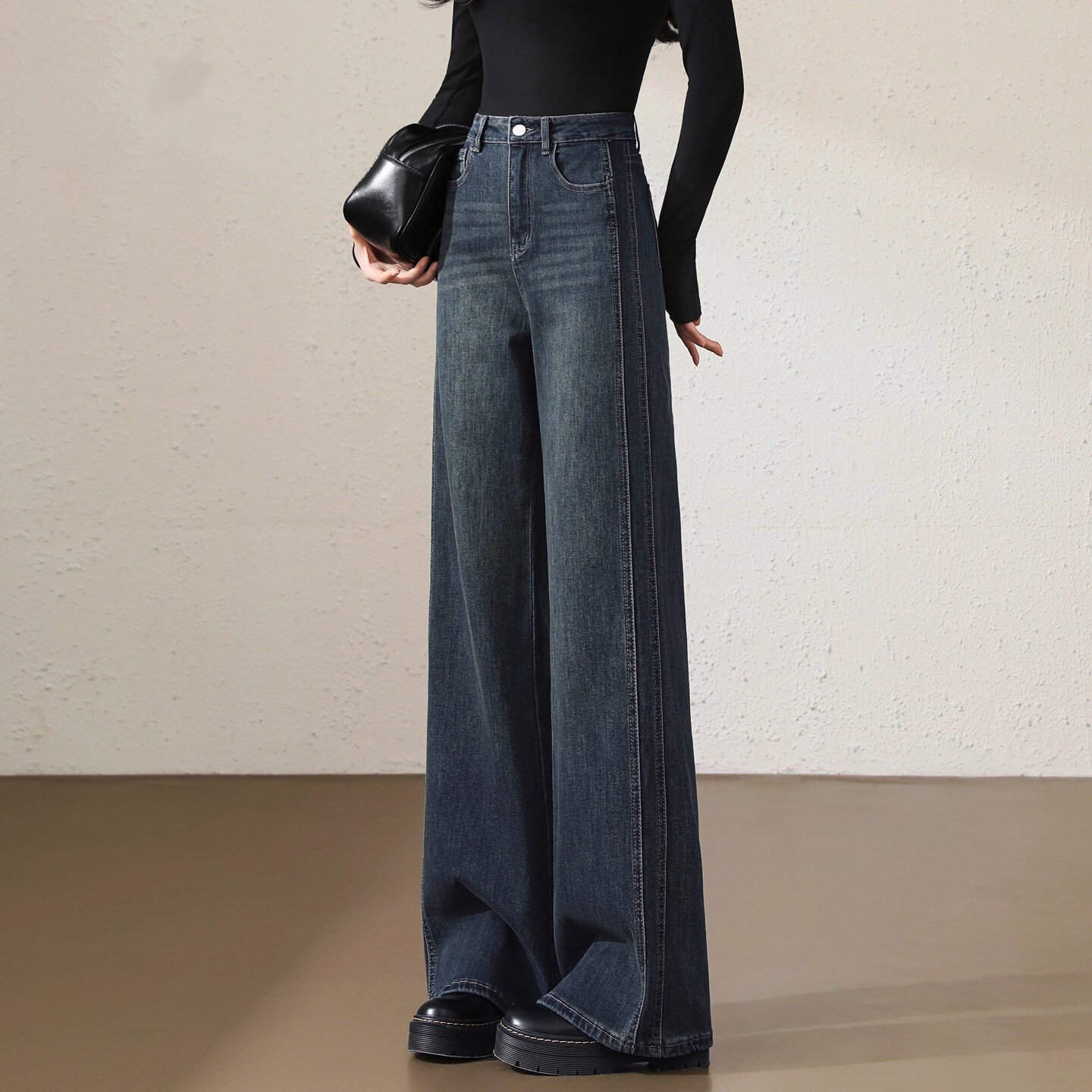 窄版牛仔阔腿裤女高腰显瘦2025秋冬季新款宽松小个子复古直筒拖地,女装/女士精品,牛仔裤,淘宝优惠券,粉丝福利购,淘宝优惠卷