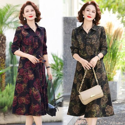 新中式妈妈装连衣裙长袖薄款