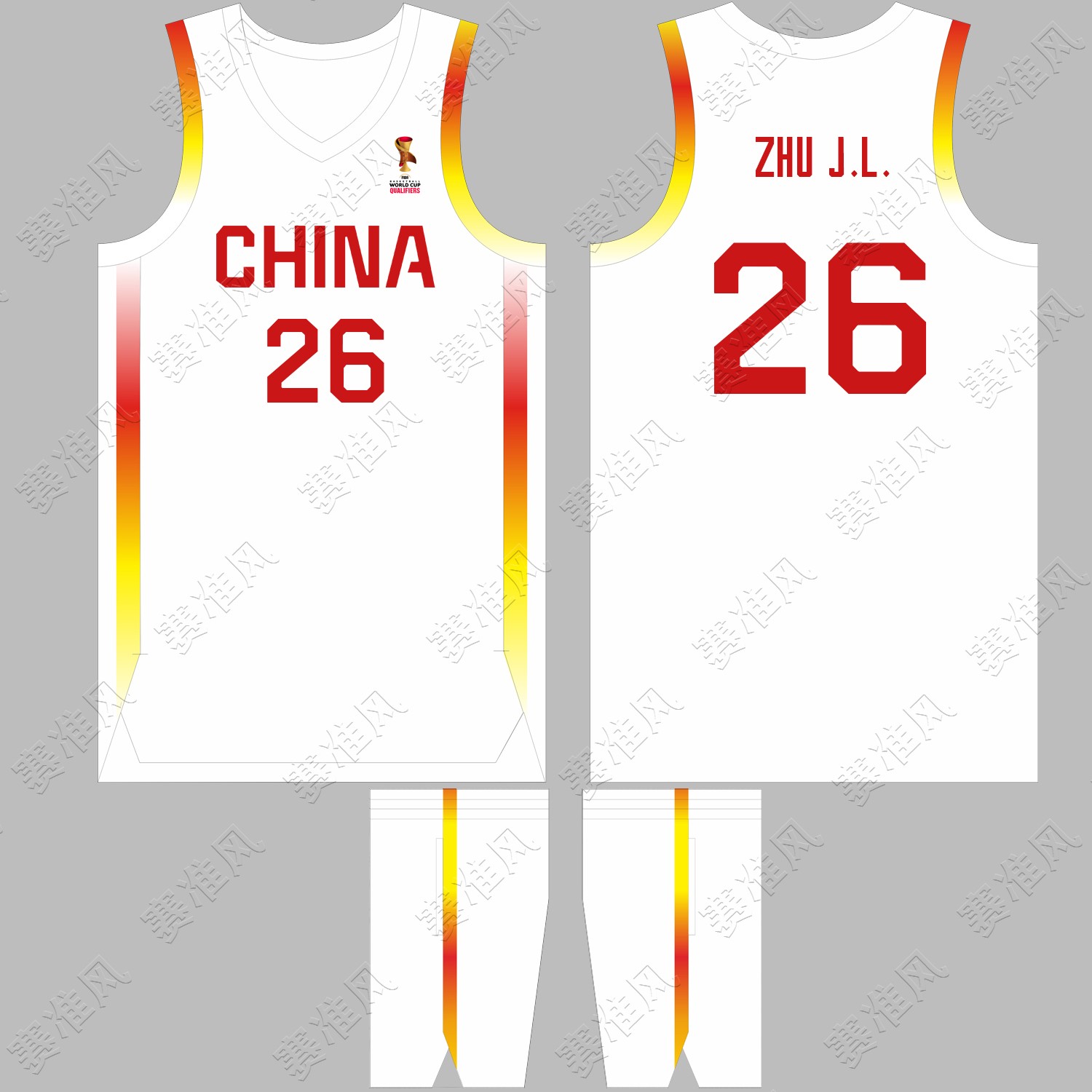 2026年中国男篮球衣世预赛朱俊龙26号赵睿8号廖三宁美式篮球队服