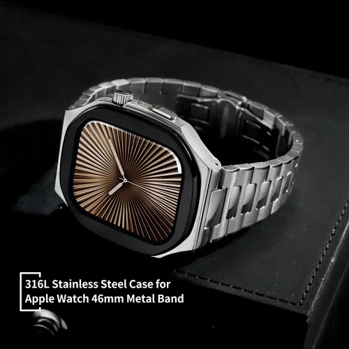 华力美316L不锈钢表壳用于iwatch 46mm苹果手表10改装壳+表带