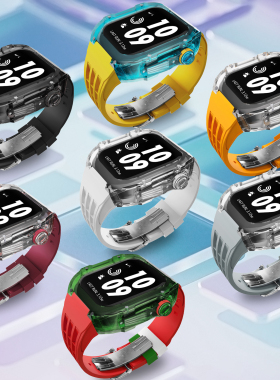 适用苹果手表AppleWatch7表带全透明表壳iWatchS8氟橡胶S6改装