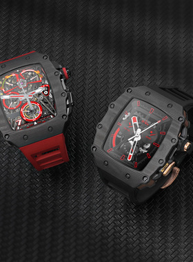高级感碳纤维改装壳适用于苹果手表iwatch S944 45mm氟橡胶表带