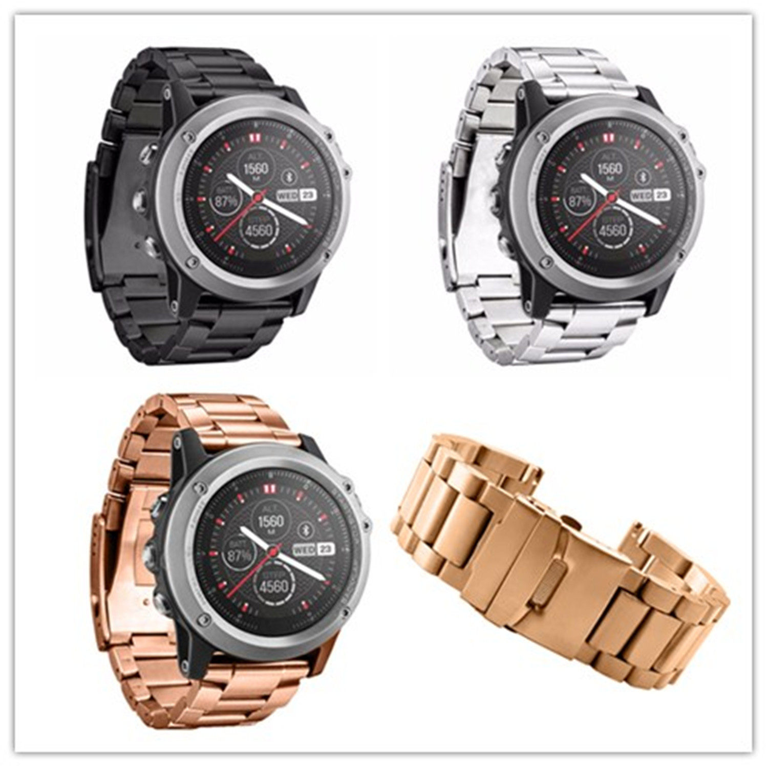 佳明garmin fenix 3 hr智能手表不锈钢表带三珠链式弹弓扣5x钢带