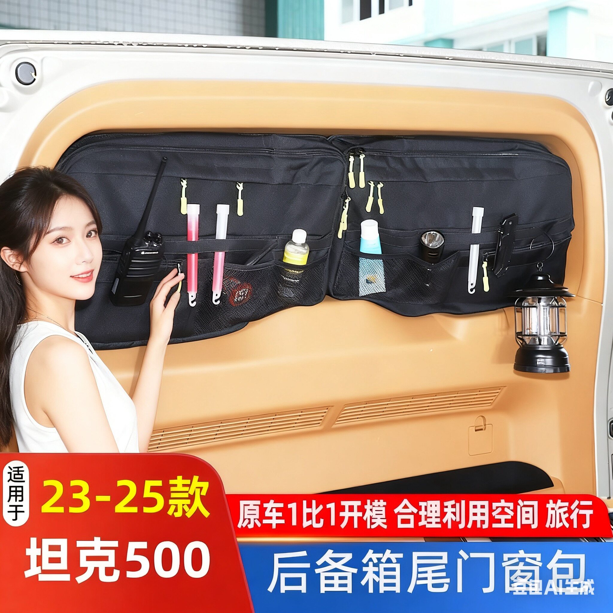 适用于 长城坦克500尾门窗包后备箱玻璃拓展收纳包储物袋改装用品