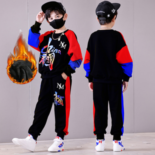 8岁儿童冬季加绒套装9中大童6男孩帅气圆领卫衣两件套10时尚潮流7