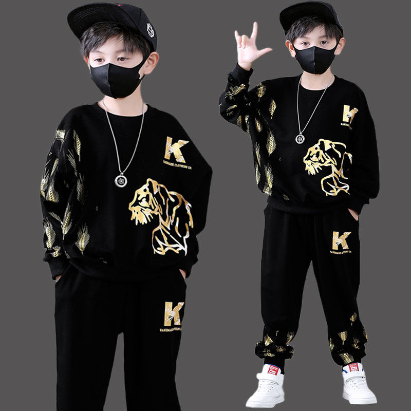 大男童长袖街舞套装嘻哈潮流圆领童装个性酷男孩冬天加绒卫衣潮牌