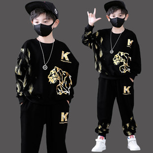 大男童长袖街舞套装嘻哈潮流圆领童装个性酷男孩冬天加绒卫衣潮牌