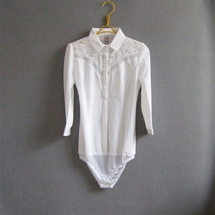 2021秋女新款衬衣加大码胖MM韩版修身肩部蕾丝拼接长袖连体衬衫潮