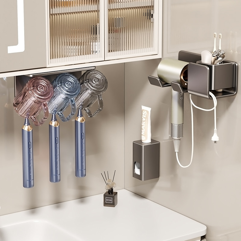 化妆室牙刷架置物架免打孔一家四口镜柜洗漱台壁挂漱口杯牙杯架子