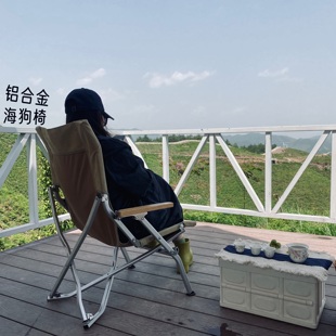 户外折叠椅弯弯椅便携钓鱼休闲露营牛津布躺椅高背铝合金海狗椅