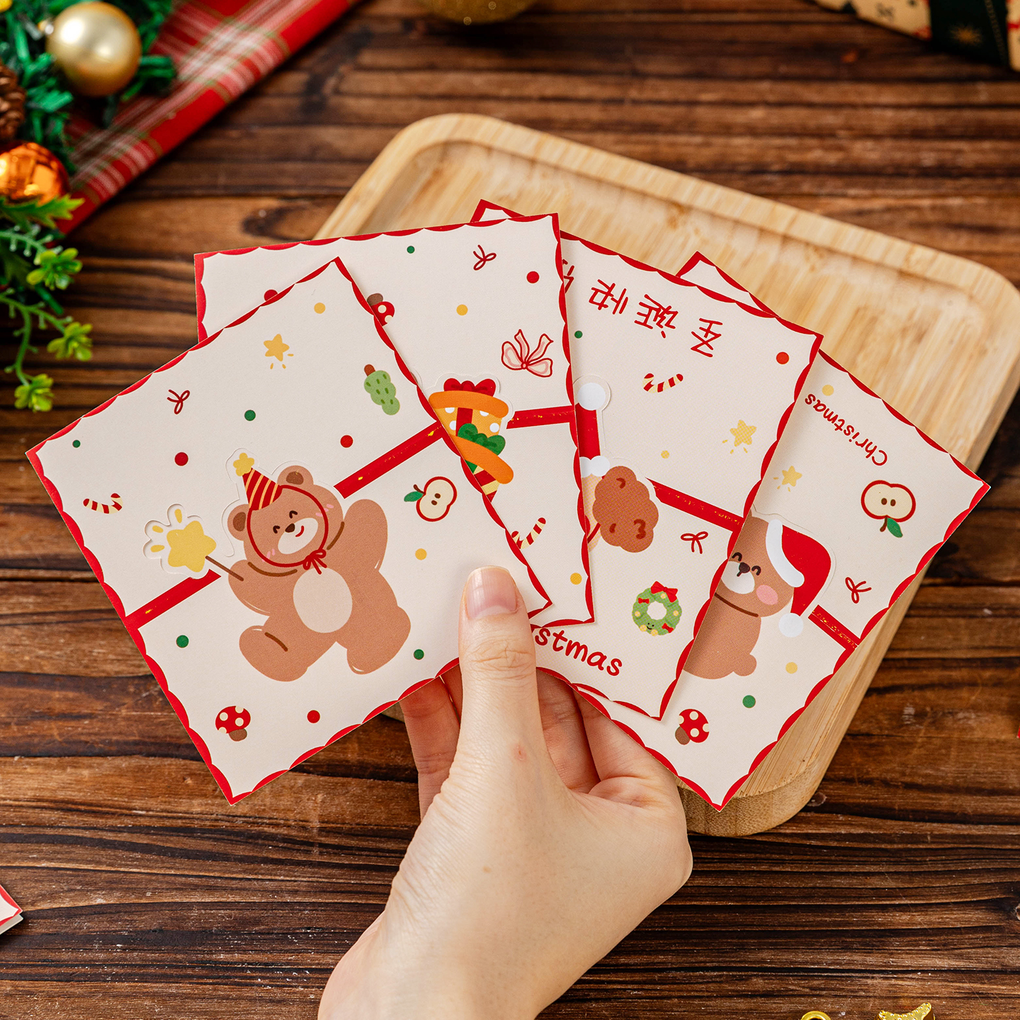 圣诞包装卡头定制对折页烘焙异形明信片加厚独立饼干雪花酥封口袋