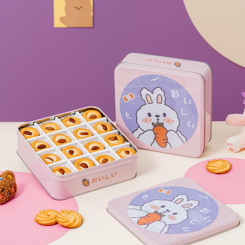 曲奇饼干包装盒马口铁盒方形圆形糖果喜糖盒卡通收纳盒子空盒大号