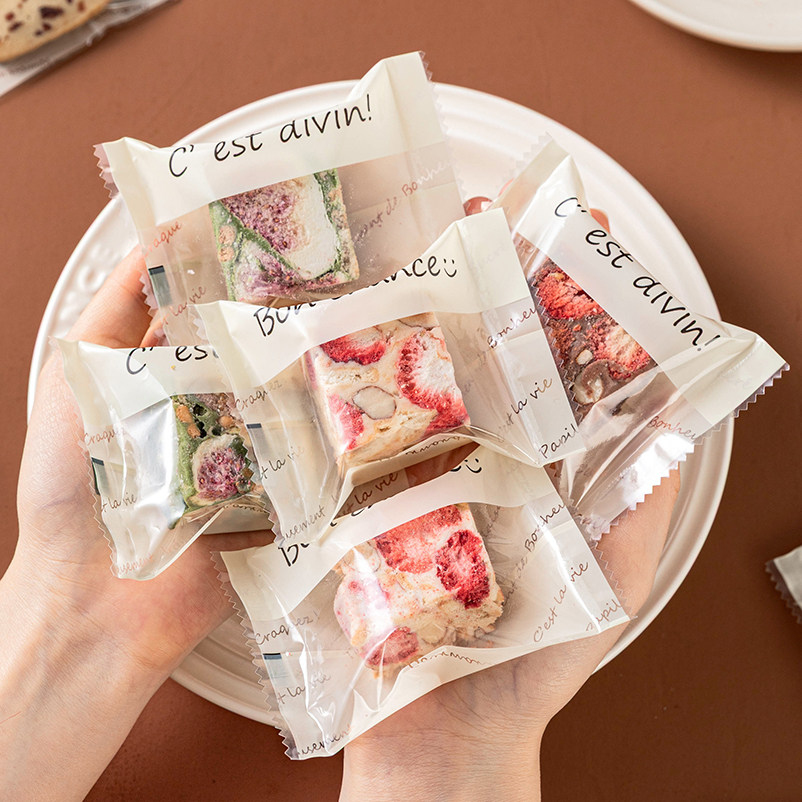 雪花酥独立小包装袋子烘焙饼干高级曲奇牛轧糖果食品级加厚机封口