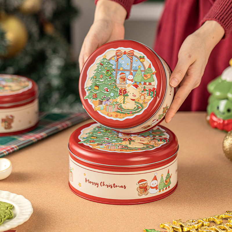 礼物包装盒子圣诞伴手礼品打包盒圣诞喜糖果马口铁盒圆形惊喜空