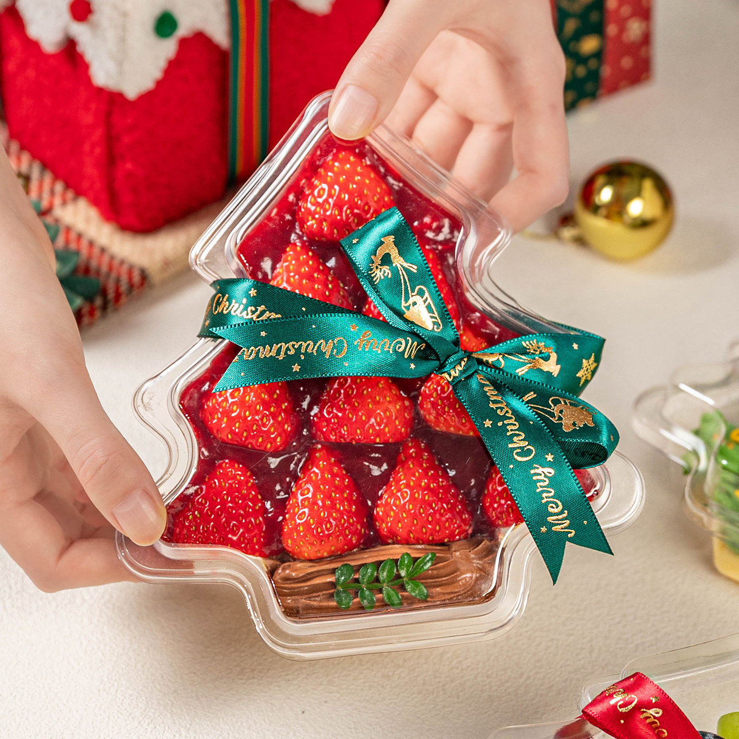 圣诞节透明蛋糕盒子包装盒树一次性慕斯草莓水果小甜品烘焙打吸塑